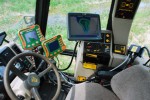 Interior of a tractor equipped with a precise fertilizer application system.