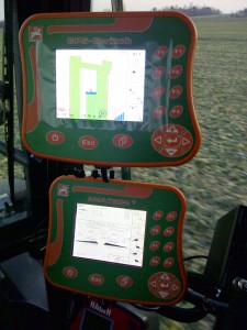 Interior of a tractor with precise fertilization systems equipped
