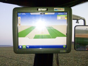Interior of a tractor with precise fertilization systems equipped