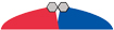 Two quarters (red and blue) of an oval shape next to each other
